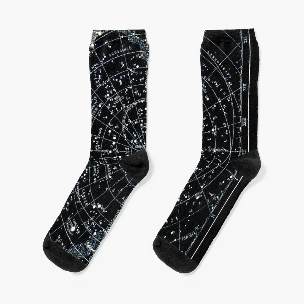 STAR CONSTELLATIONS : Vintage 1900 Galaxy Chart Map Socks with print funny gifts custom soccer anti-slip Socks For Women Men's