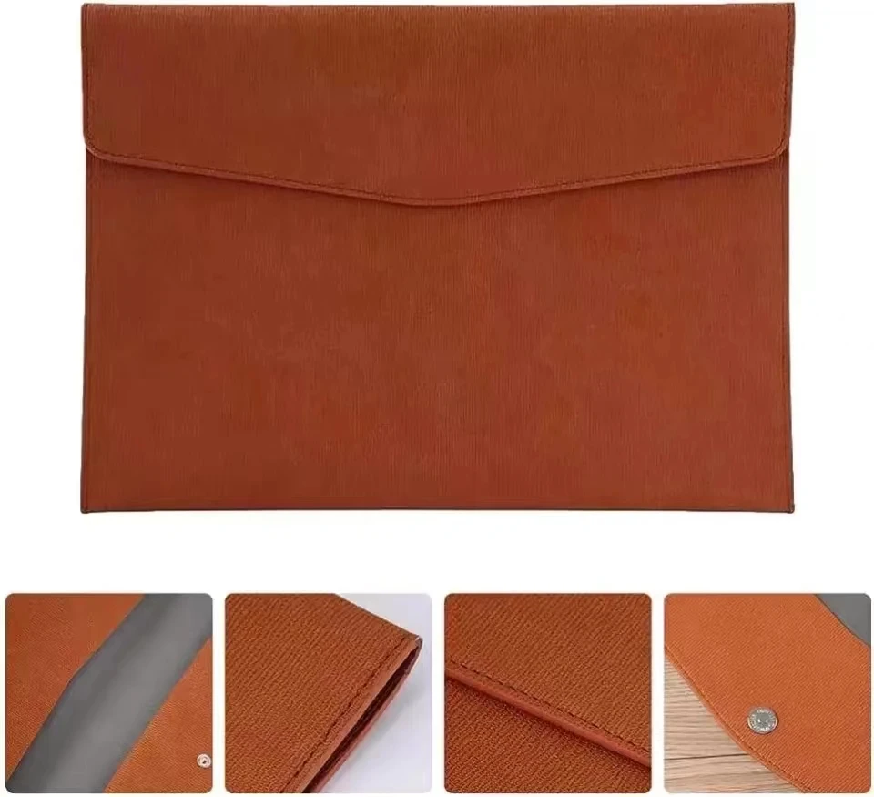 Couro PU Document Organizer, pasta de arquivo, suporte do documento, Organizador de arquivo, Envelope Caso Carteira, Tablet Sleeve com fecho magnético Snap, A4