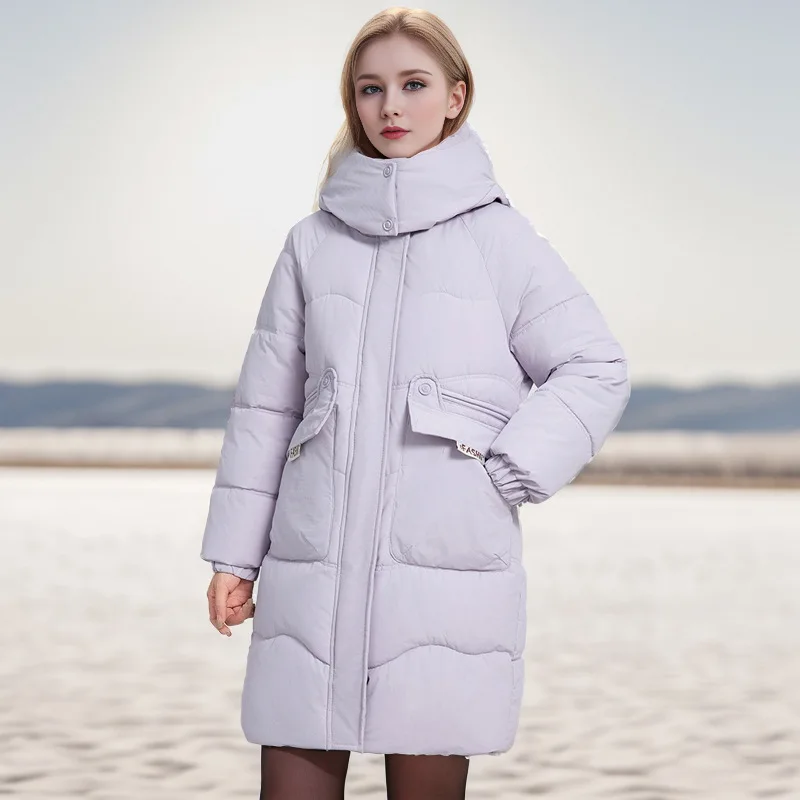 

Thickened Women's Winter Padded Coat Solid Big Pockets Elastic Cuffs Jacket For Female Minimalist Lady's Hooded Quilted Jacket