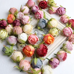 50pc 4cm 15Colors Artificial Silk Tea Rose Bud Flower Heads For DIY Wedding Bouquet Wall Event Party Garland headware Decorative