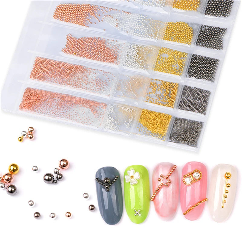 Mini petites décorations en métal inoxydable pour Nail Art, accessoires de manucure, boule de perles de Caviar, Rose, or, argent, noir