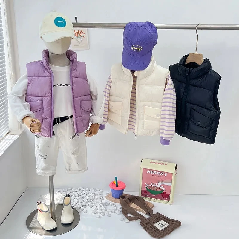 

Children's down cotton Vest Thickened Boys Girls Babies Outer Wear Warm Vests Autumn Winter Children's Stand Collar Waistcoat
