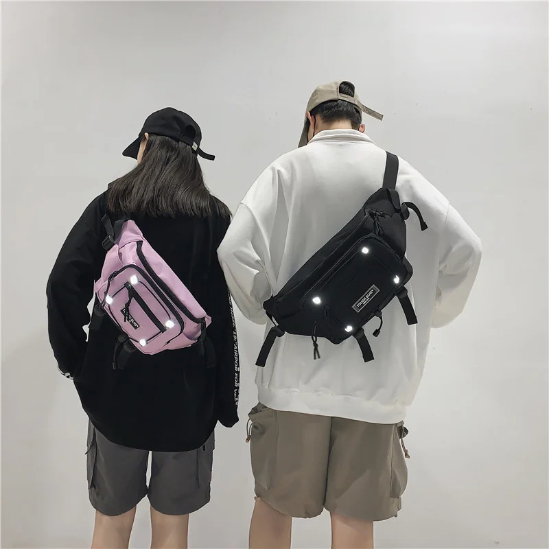 New trend men's and women's oblique straddle chest bag night reflective large capacity backpack outdoor sports waist bag travel