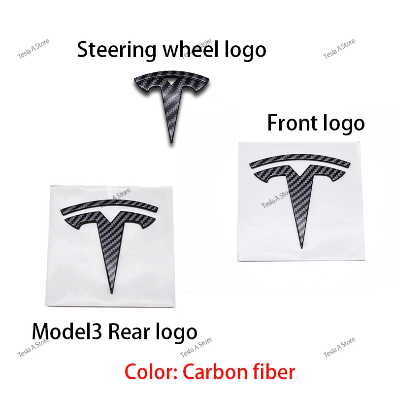 3pcs for Tesla Model 3 Model Y car logo pasting, tail label, front label, carbon fiber steering wheel logo modification fashion