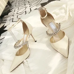 Women's Pointed Toe Patent Leather Buckle High Heels Crystal Hollow Shoe Stiletto Sandals