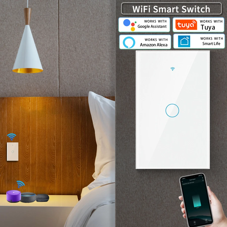 

Tuya WiFi 433MHz Smart Switch Lights Touch Panel Neutral/No Neutral Required 1/2/3gang Voice Control Work with Alexa Google Home