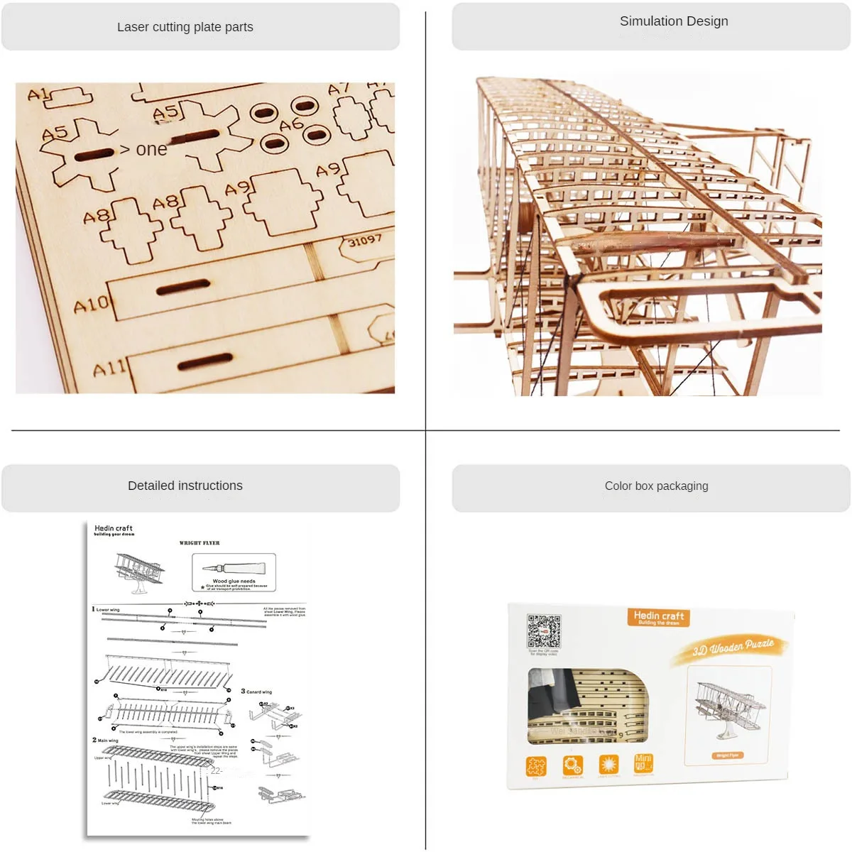 3d Wright Brothers Airplane Wooden Puzzle Retro Mechanical Assemble Building Blocks Model Kits DIY for Kid Adult Montessori Gift