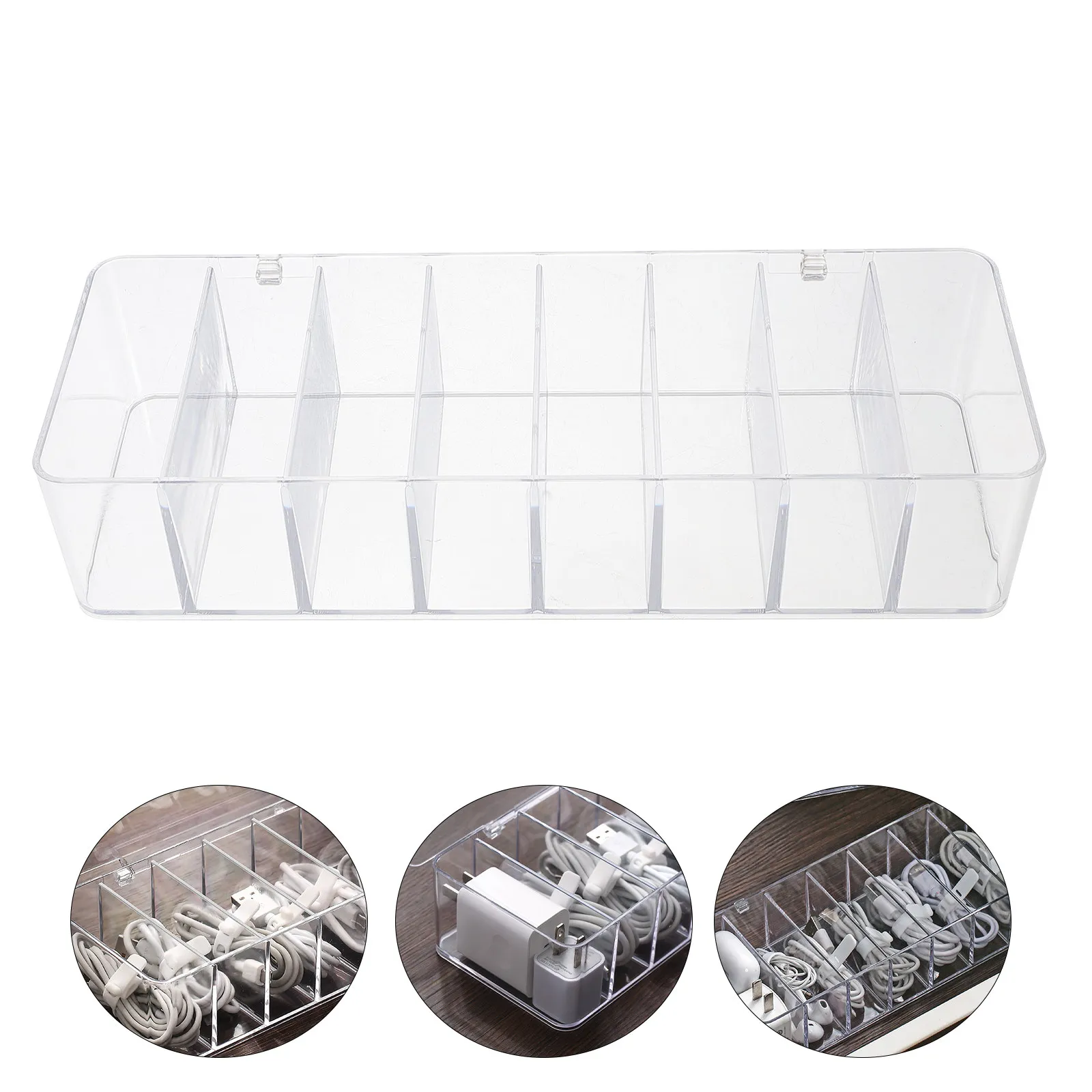 1Set Stylish Transparent Cable Management Box Compact Cord Organizer Case for Chargers Data Cables Hair Bands Rubber Bands