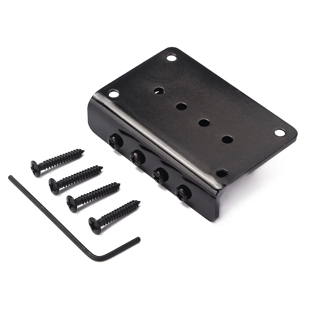 

4 String Black Bass Bridge Metal Vintage Style Adjustable Height Bridge for Guitar Solid Metal 4 Screws