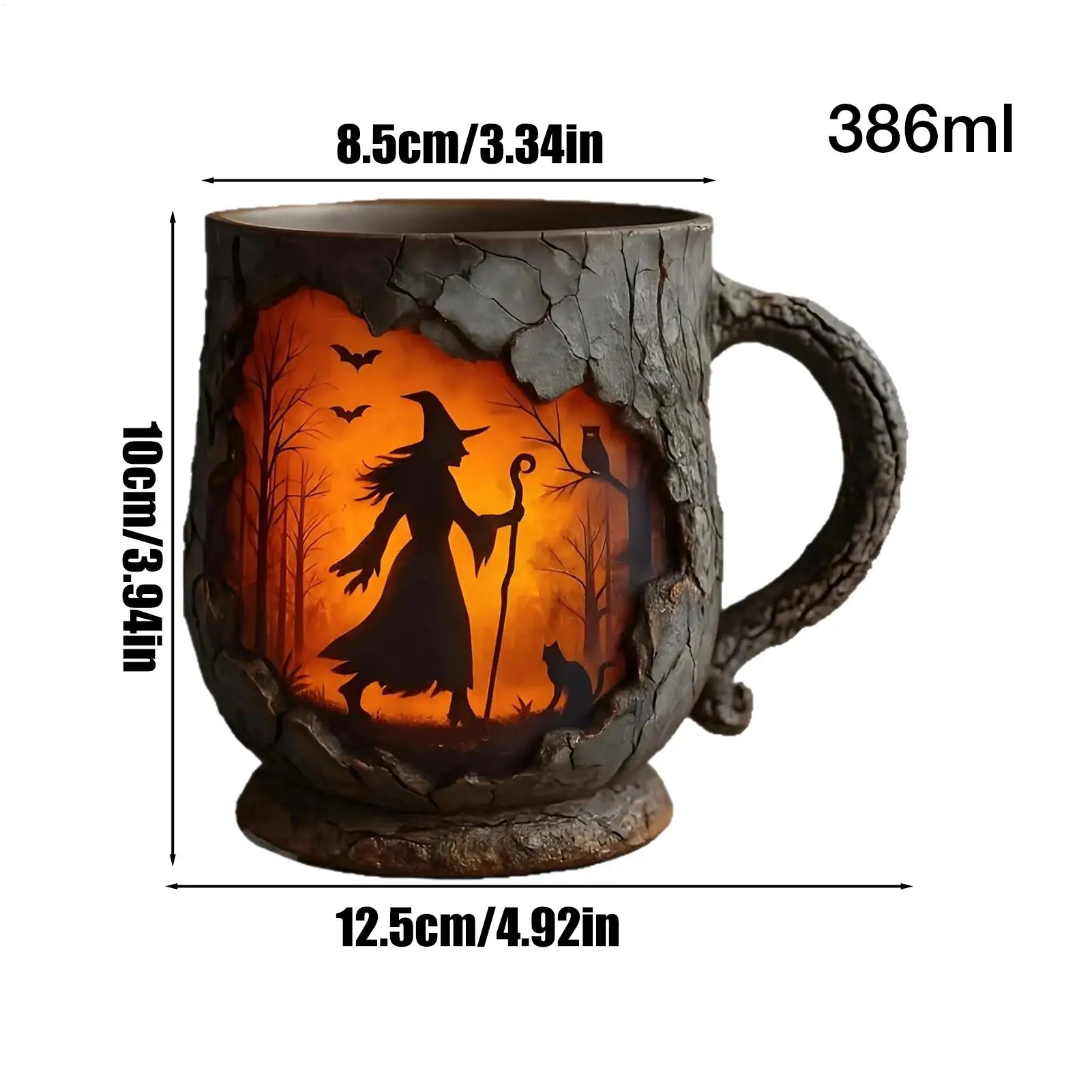 Funny Mug 386ml Witch Mug Witch With Fire Pattern 3D Tree Bark Texture Ergonomic Handle Cup For Friends Coworker Teacher