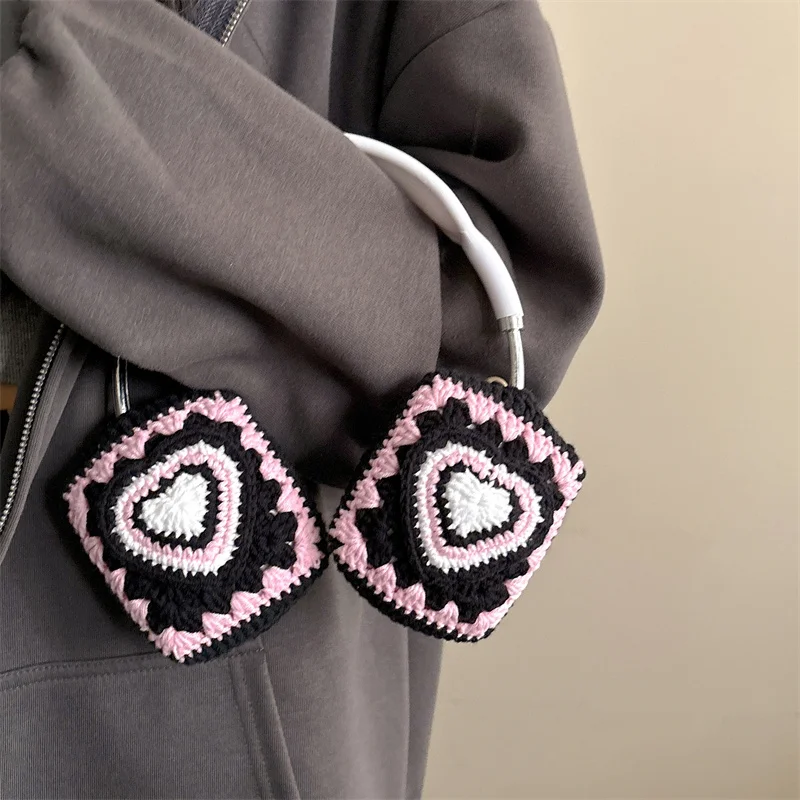 Y2K Cute Love Heart Wool Knitting Protective Cover For Airpods Max Earphone Case For Apple Airpods Max Fashion Headphone Cover