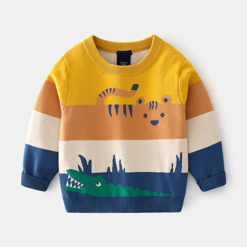 UNITIM spring autumn toddler boys sweaters cartoon jacquard contrast cotton knitted kids boys pullovers children boys tops