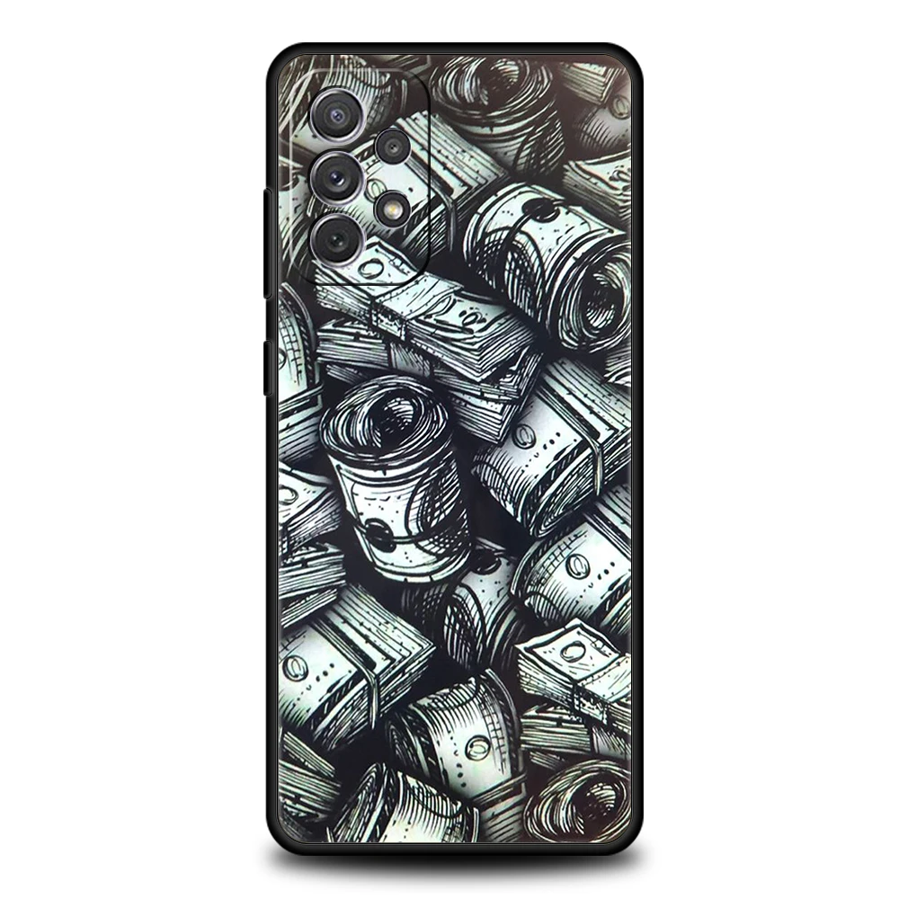 USD Dollar Cash Luxury Phone Case for Samsung Galaxy A55 A35 A15 A14 A25 A54 A51 A71 A72 A73 A32 A52 A52S A41 5G Silicone Shell