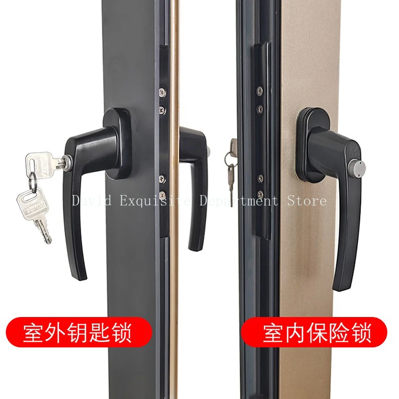 Two-end Lever Lock Solid Thickened Crank Handle with Keys Full solid thickened door handle with key to wear hand for Door Window