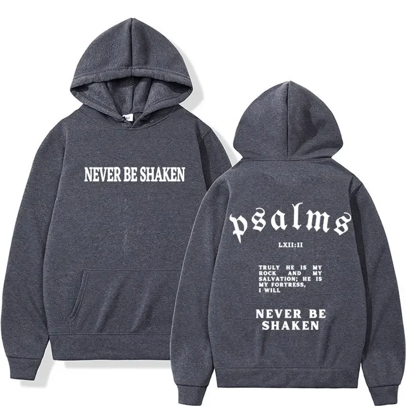 Never Be Shaken Psalms Bible Verse Hoodie Unisex Men Women  Double Sided Print Religious Streetwear Hooded Pullover Sweatshirt