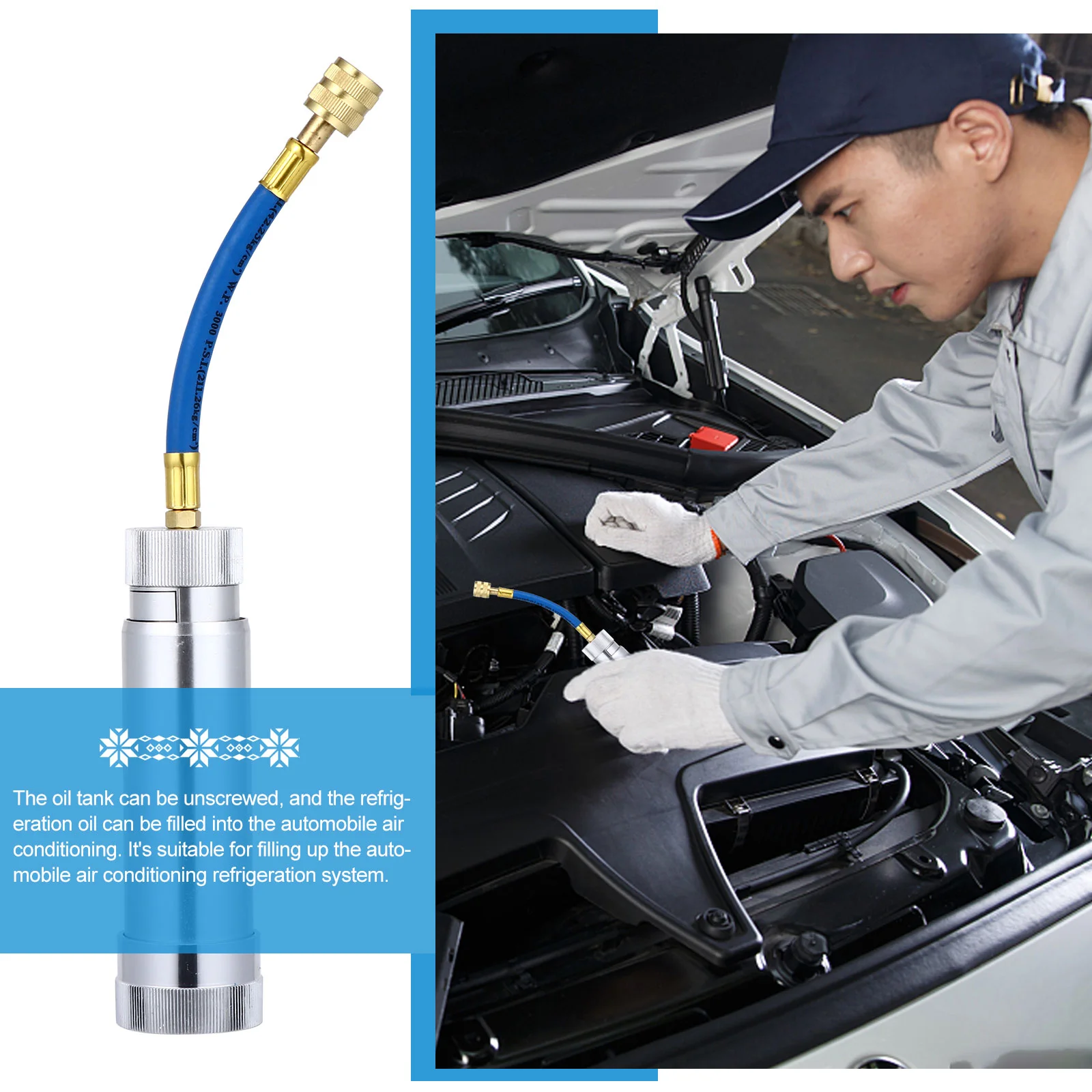 A/C Oil Dye Syringe 1/4 SAE R134A 2Oz Manual Oiler A/C Oil Injector Adapter Air Conditioning Oil Injection Tool