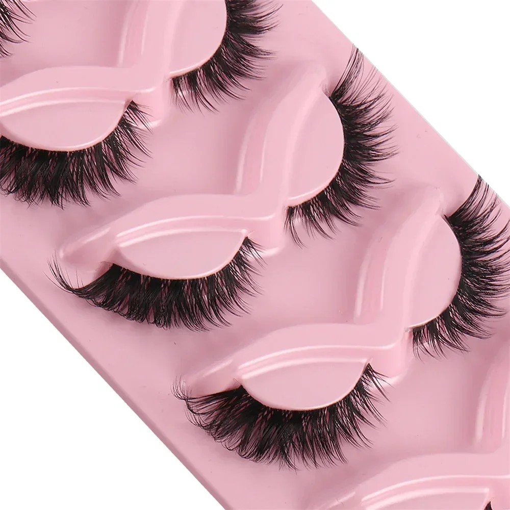 5 Pairs 3D Cat Eye Lashes Fox Eye Fluffy Soft Natural Faux Mink False Eyelashes Faux Makeup Fake Eyelash Manga Lashes