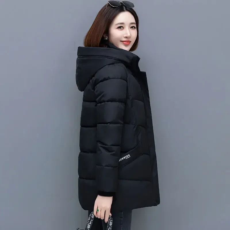 Down Jacket Downcotton Padded Coach Women\'s Medium length 2024 Winter New Style Thickened Cotton Jacket Loose fit Warm Down Coat