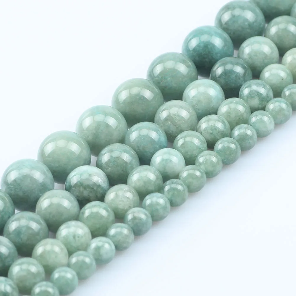 6/8/10/12mm AA Natural Stone Green Burmese Jade Bead Round Smooth Loose Beads for Jewelry Making Supplier Gifts Bracelets 15\'\'