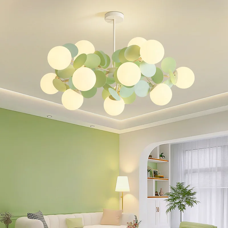 

Atmosphere Green Glass Chandelier Lighting Fixture French Cream Style Living Room Chandeliers Simple Modern Bedroom Pendant Lamp