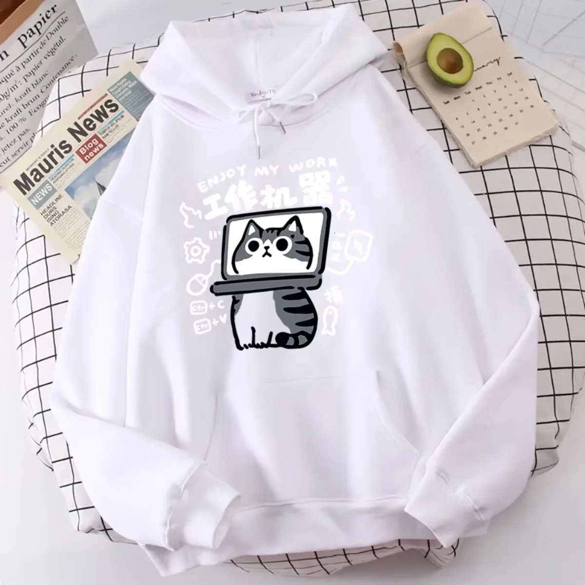 Fashion Hoodies Cartoon Cat Is An Abstract Work Machine Mans Hooded Pullover Harajuku Clothes Unisex Hoodie Streetwear Top