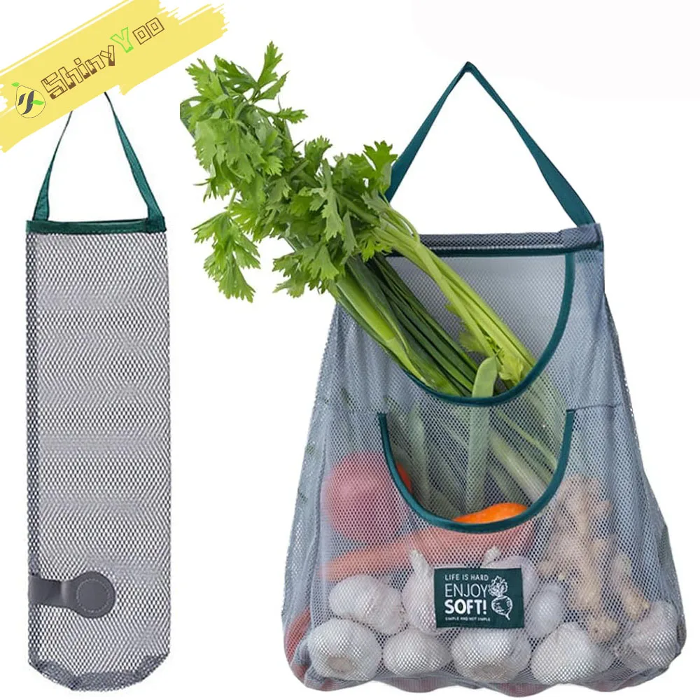 

Hanging Mesh Storage Bags Reusable Produce Bags Dual Pocket Net Bag for Kitchen Garlic Onion Potatoes Tomatoes Storage Bags