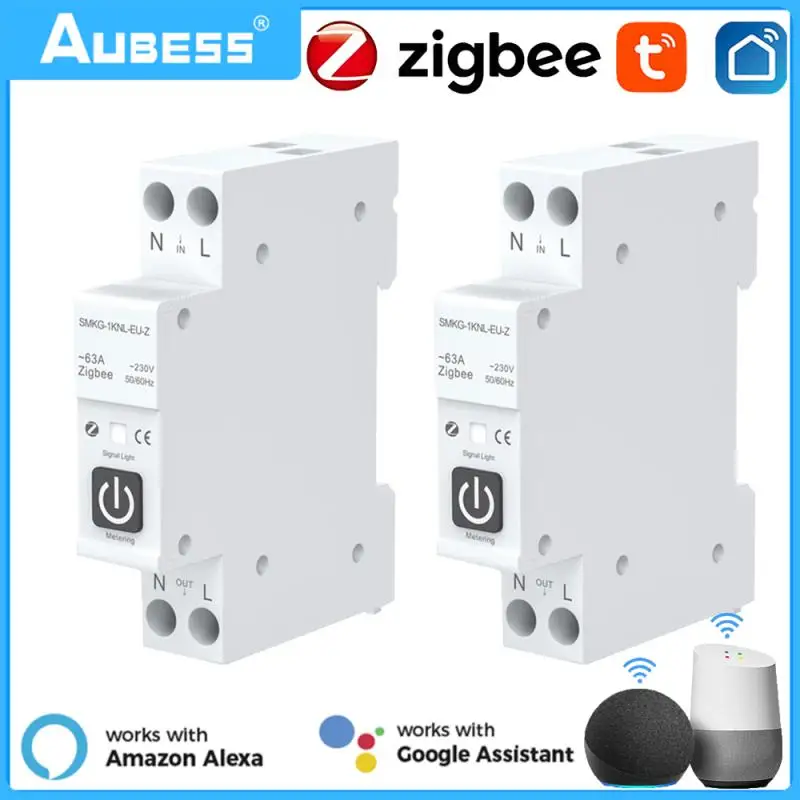 TUYA ZigBee Smart Circuit Breaker With Metering 1P 63A DIN Rail Remote Control Switch work with Alexa Google home Yandex Alice
