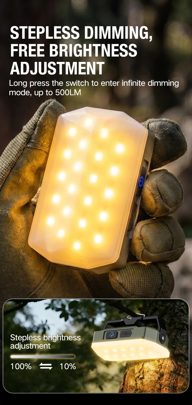 Tragbare Outdoor-Campinglaterne, superlange 4000-mAh-Batterie, wiederaufladbares Notlicht, starker Magnet, Arbeitslicht für Reparaturen – Detail 3
