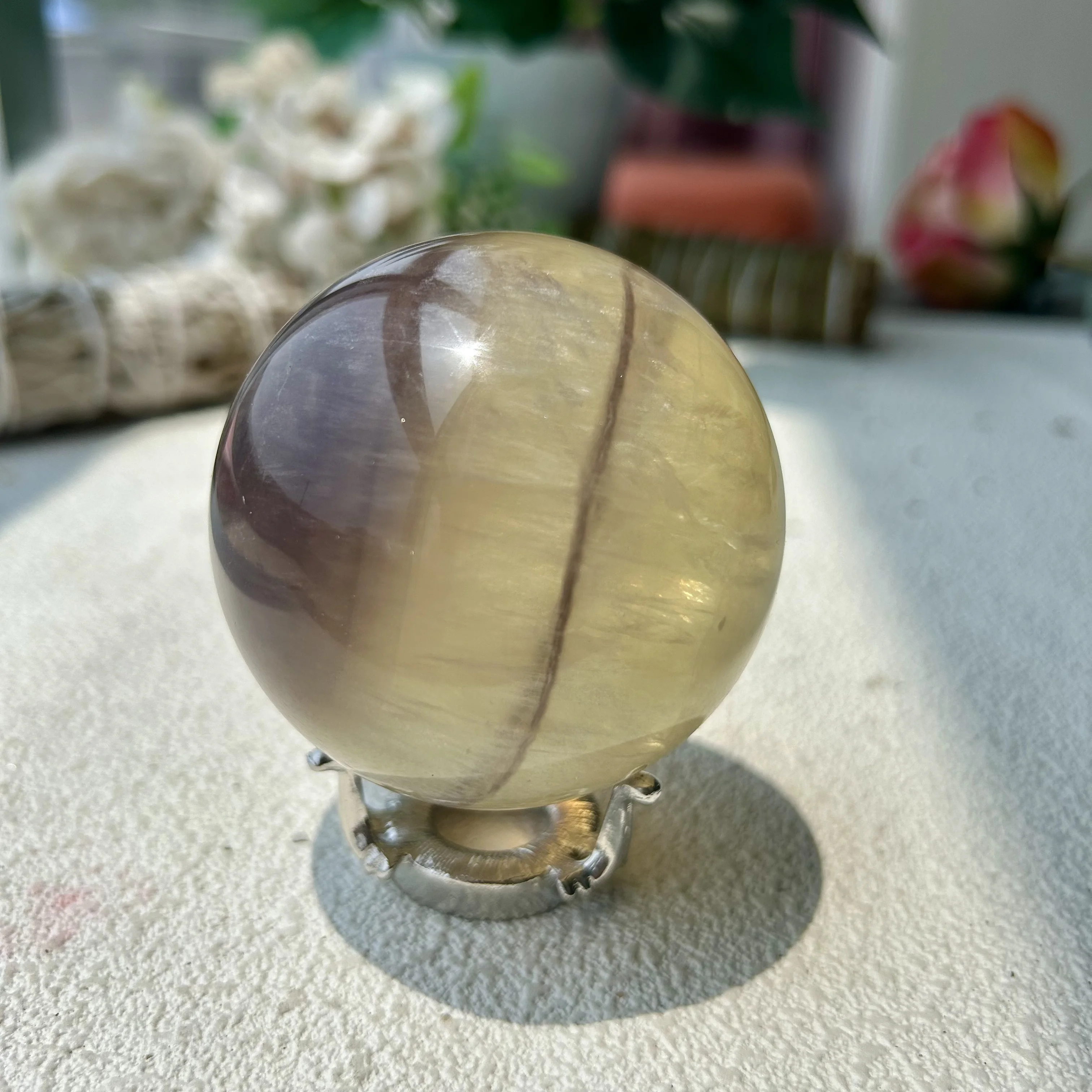 

Natural Brown Fluorite Quartz Crystal Sphere Healing Reiki Home Decor Gift 2th 410g 62mm