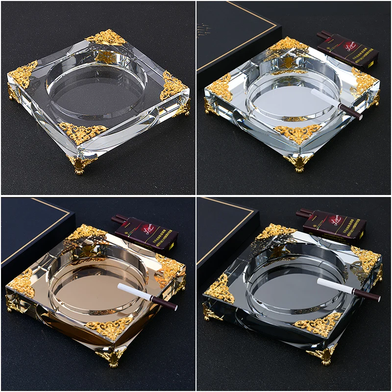 Crystal Glass Ashtray Creative Fashion Luxury Home Living Room Office Personalized Fashion Black