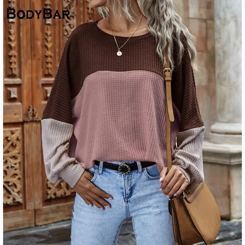 

Ladies Autumn 2XL Top Colorblock Printed Oversize Casual Pullover Spring Long Sleeve Oversized Loose T-shirt Fashion O Neck Tee