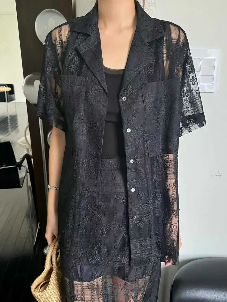 

Костюм Jaet с кружевной вышивкой, женский свободный милый универсальный полупрозрачный комплект с ажурной юбкой, летняя мода