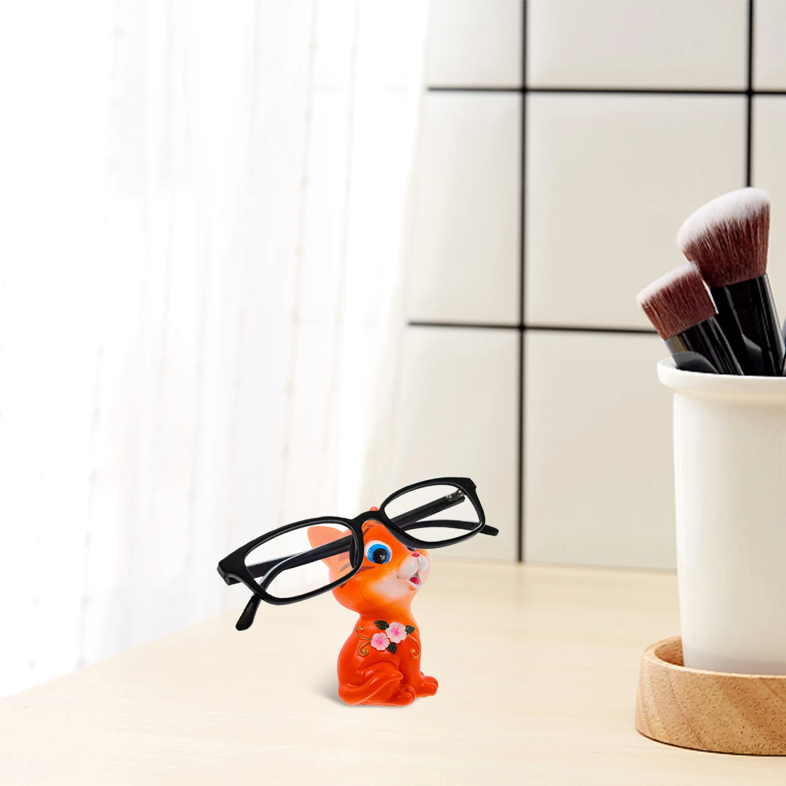 

Cute Cat Glasses Holder Lined Stand Eyeglasses Cartoon Animal Nightstand Decor Kids Case Resin Durability Reliable Use