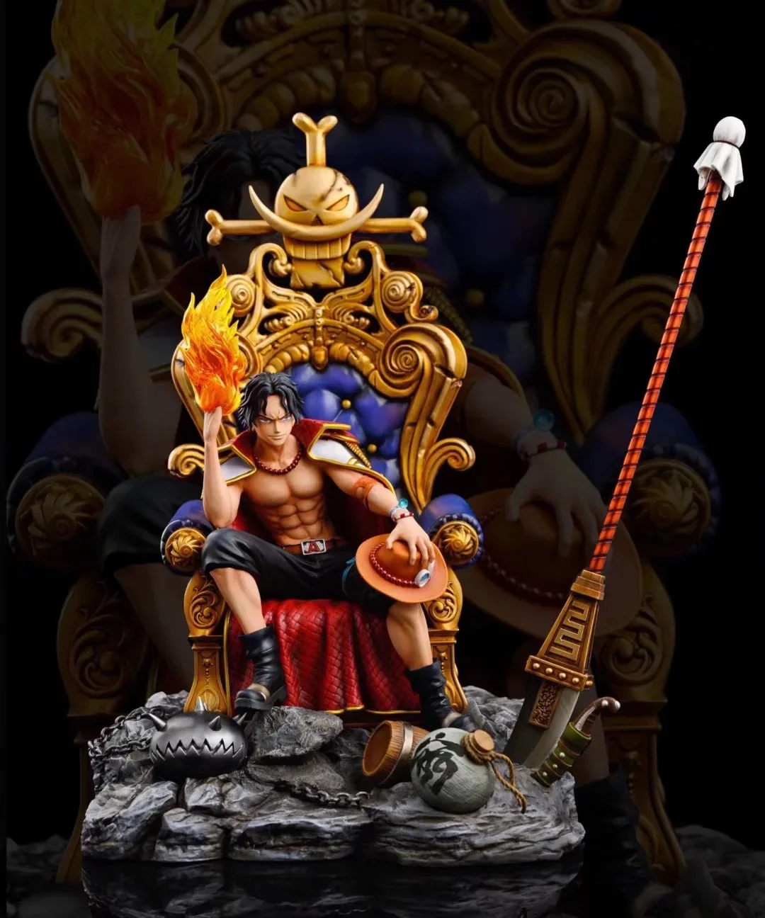 Anime One Piece Edward Newgate Ace mit Throne Battle Ver. GK PVC Action Figure Statue Sammlung Modell Kinder Spielzeug Puppe Geschenke