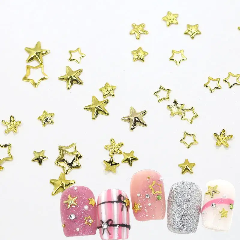 

6 Grids Metallic Gold Silver Nail Art Rhinestones Pentagrams Rivet Decor Manicure Charms Flatback Nail Accessories Nail Parts