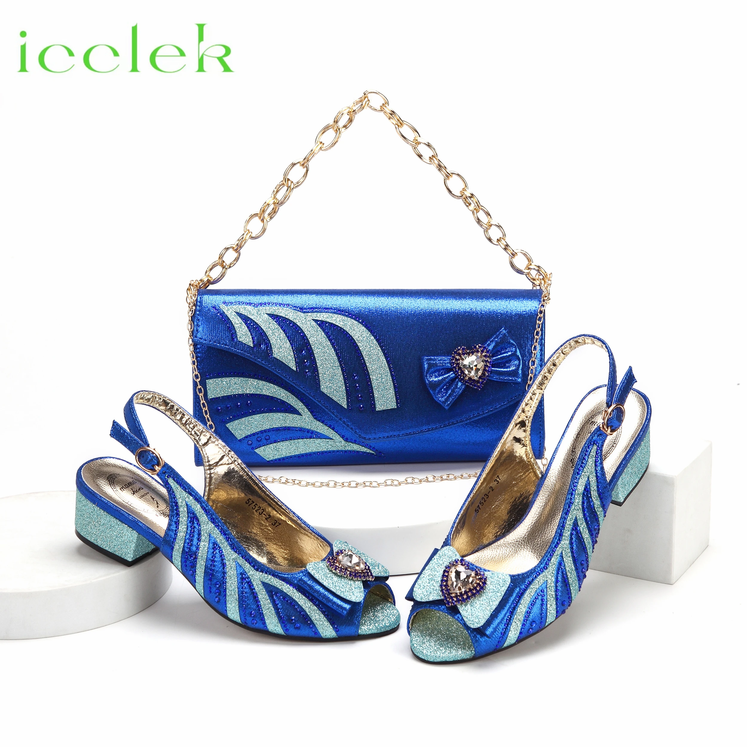 

2024 Newest INS Style Royal Blue Elegant Low Heels Nigeria Popular Design African Ladies Shoes And Bag Set