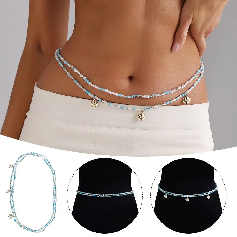 Cadena de cintura con cuentas de semillas bohemias de doble capa, bandas de cintura con cuentas de arroz DIY sexis para mujer y Chica
