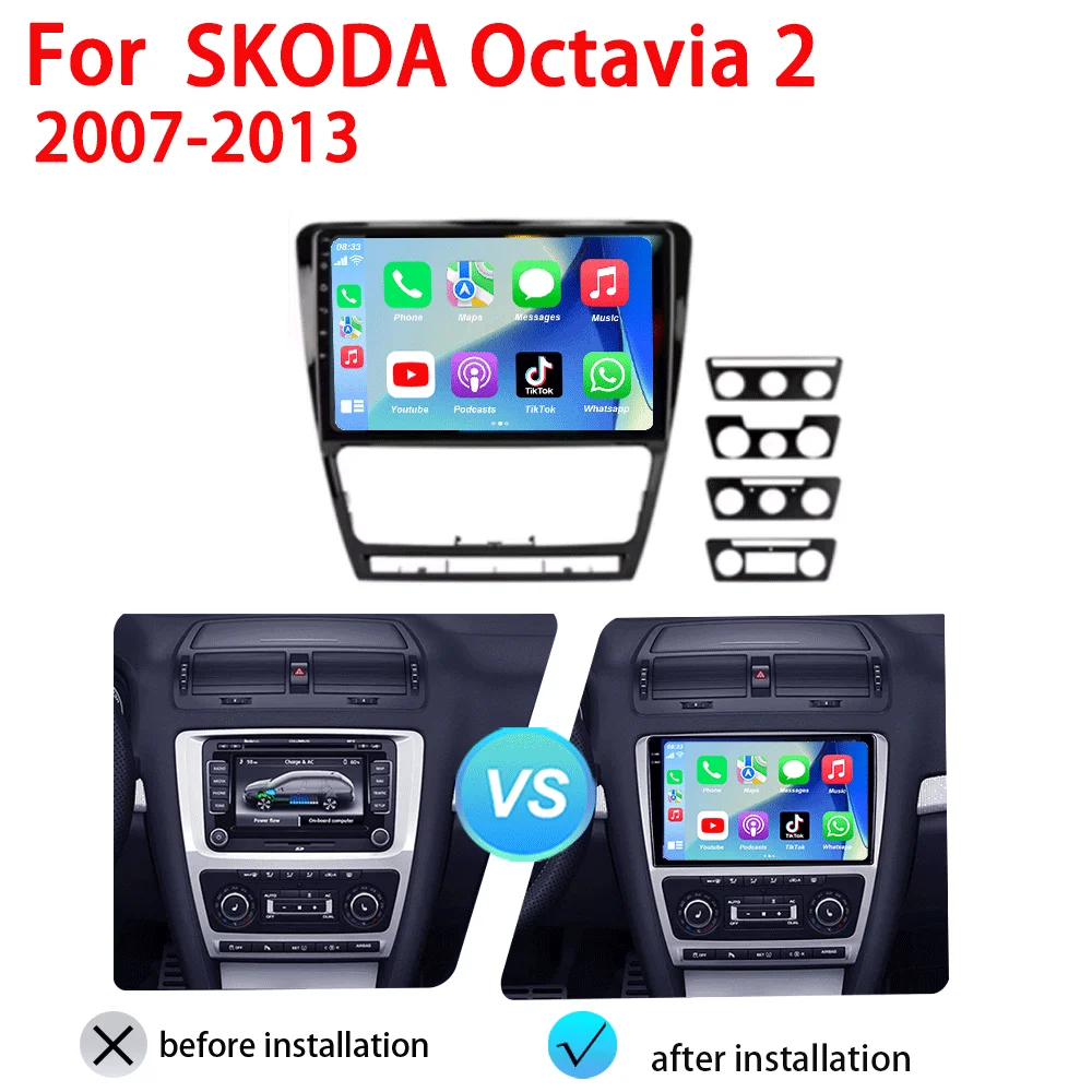 Android15 For SKODA Octavia 2 A5 2007 2008 2009 2010 2011 2012 2013 Car Radio Navigation Multimedia Player DSP WIFI Auto Carplay