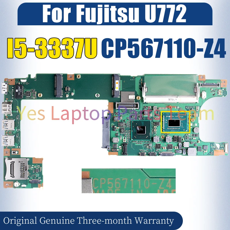 CP567110-Z4 For Fujitsu U772 Laptop Mainboard SR0XL I5-3337U 100％ Tested Notebook Motherboard