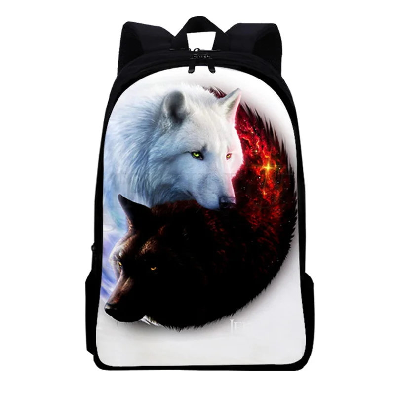 트렌디 인기 Moon Wolf 노트북 배낭 학생 학교 가방 Space Wolf 3D 인쇄 옥스포드 방수 소년/소녀 노트북 배낭