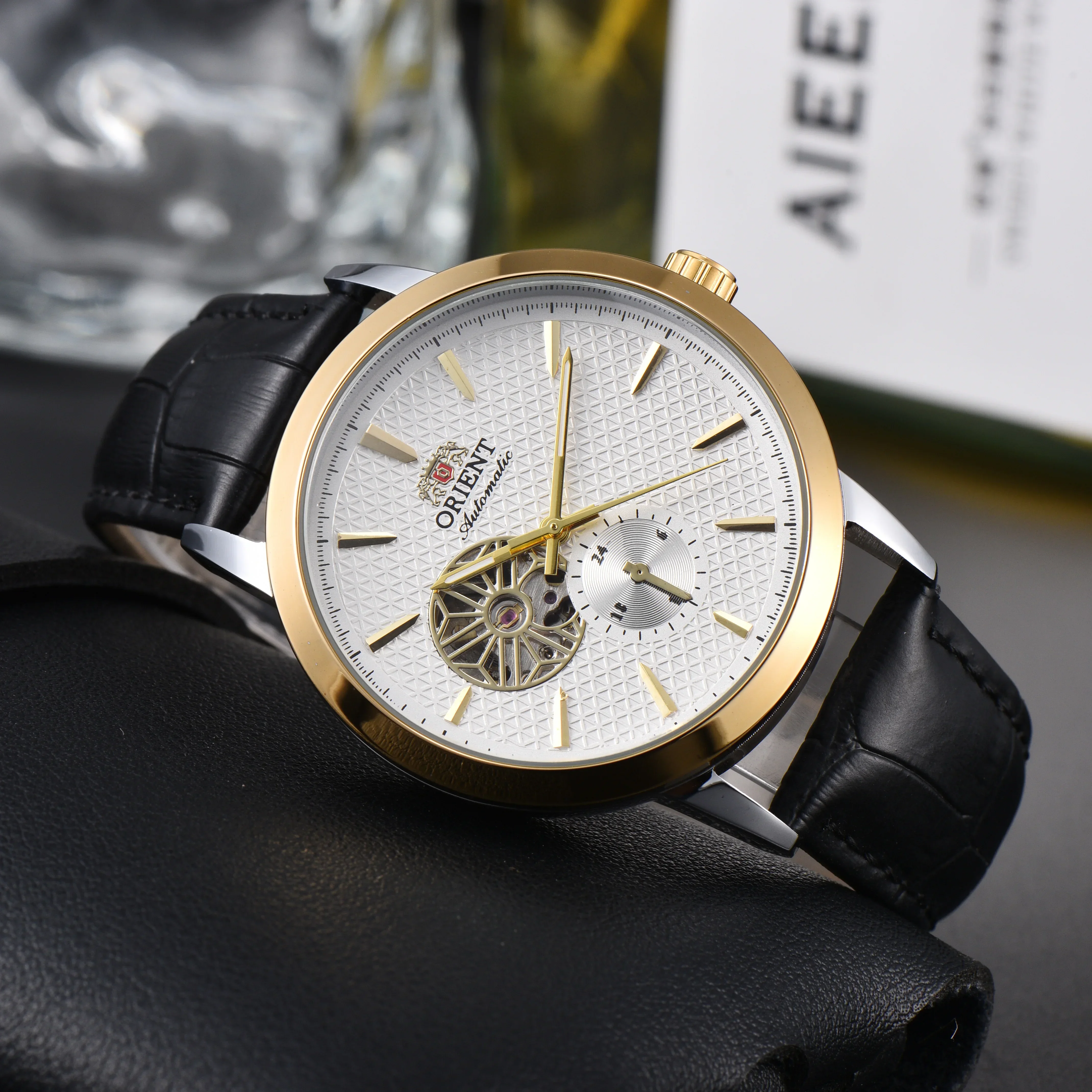 DFDG Orient Mechanical Skeleton Watch: Full-Featured, World Time, Minimalist Design view 5