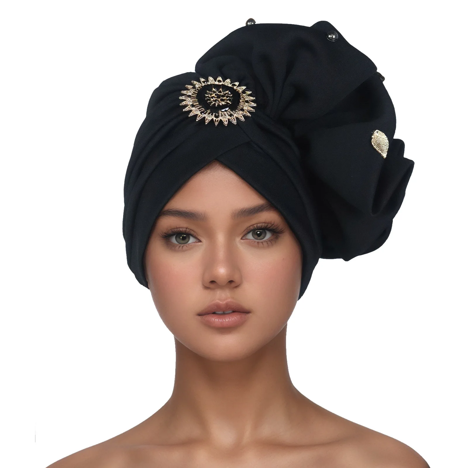 

Ruffled Turban Cap for Women Nigeria Lady Headpiece African Head Wraps Wedding Party Auto Gele Headtie Diamonds Bonnet Hijab Hat