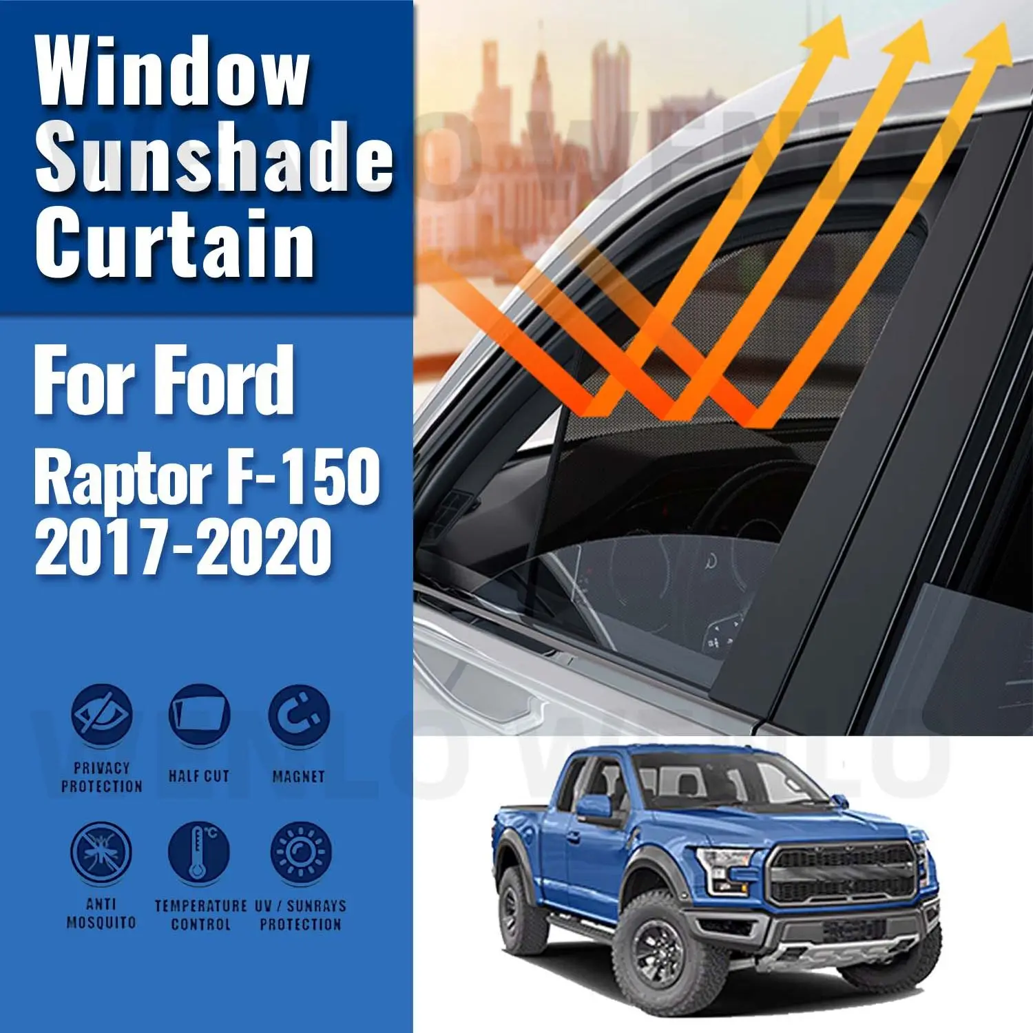 

For Ford Raptor F-150 2015-2020 Car Sunshade Shield Magnetic Front Windshield Frame Curtain Rear Side Window Sun Shades Visor