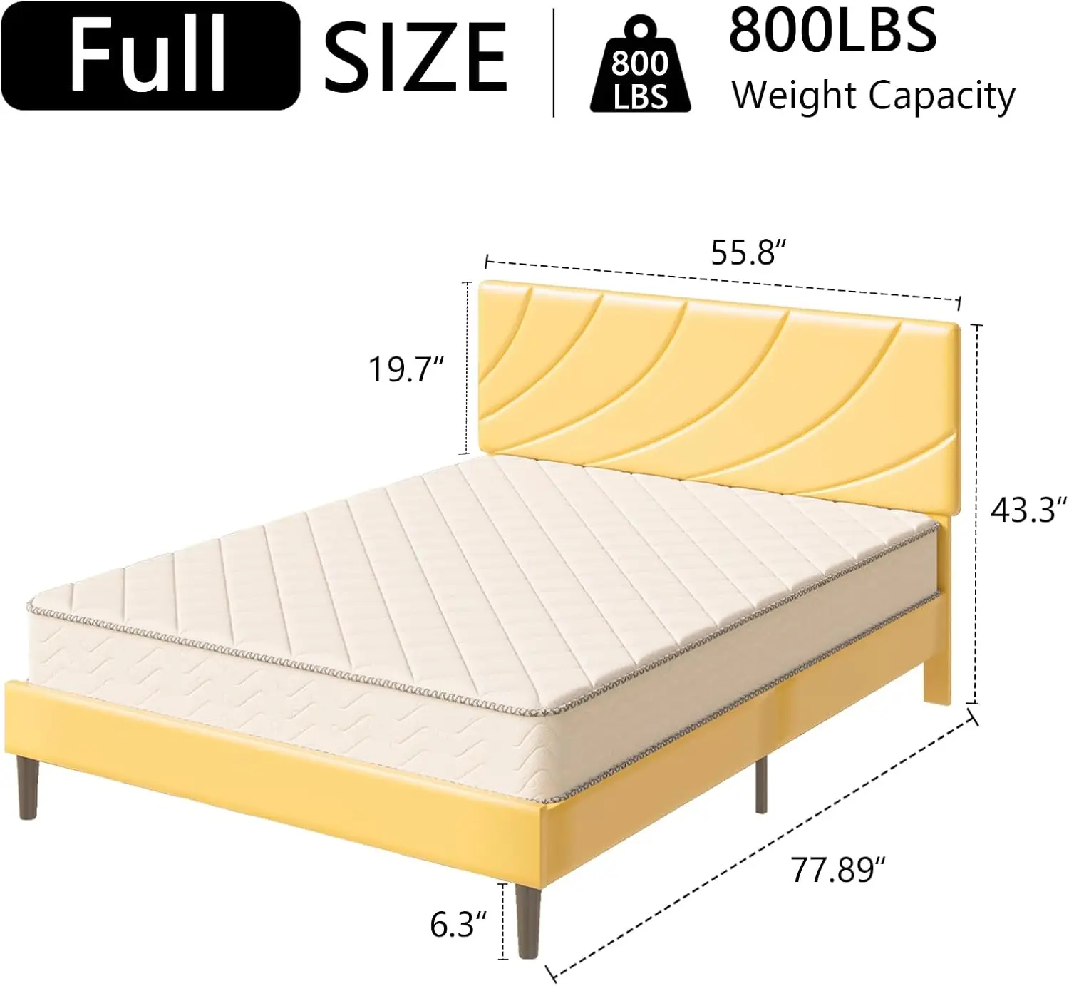 Hombck Full Size Bed Frame/Faux Leather Upholstered Platform Bed With Headboard/Strong Wooden Slats/No Box Spring Needed/Easy