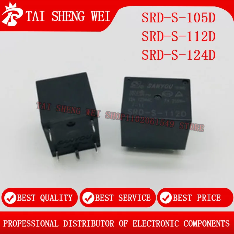 5pcs Power Relay SRD-S-105D 12A 5PINS  SRD-S-105DM 10A 4PINS 5VDC SRD-S-112D SRD-S-112DM 12VDC SRD-S-124D SRD-S-124DM 24VDC