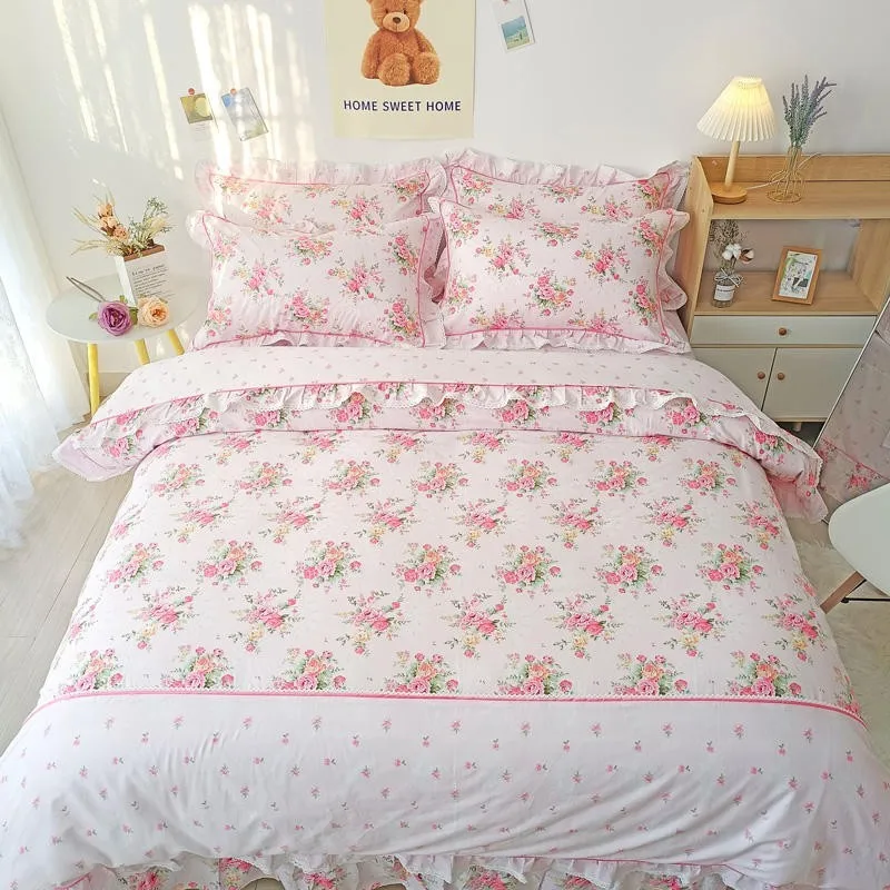 

Blooming Spring Elegant Flowers French Country Style Duvet cover Patchwork 100%Cotton Soft Bedding Set Double Queen King 4Pcs