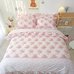 Blooming Spring Elegant Flowers French Country Style Duvet cover Patchwork 100%Cotton Soft Bedding Set Double Queen King 4Pcs