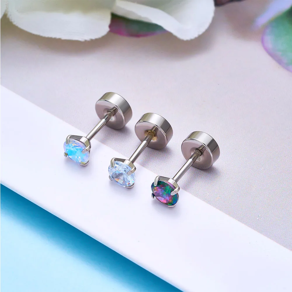 10/50/100PCS 316L Medical Stainless Steel Earnail 2-8mm Kit Four Claw Round Cubic Zirconia Women\'s Ear Cartilage Nail