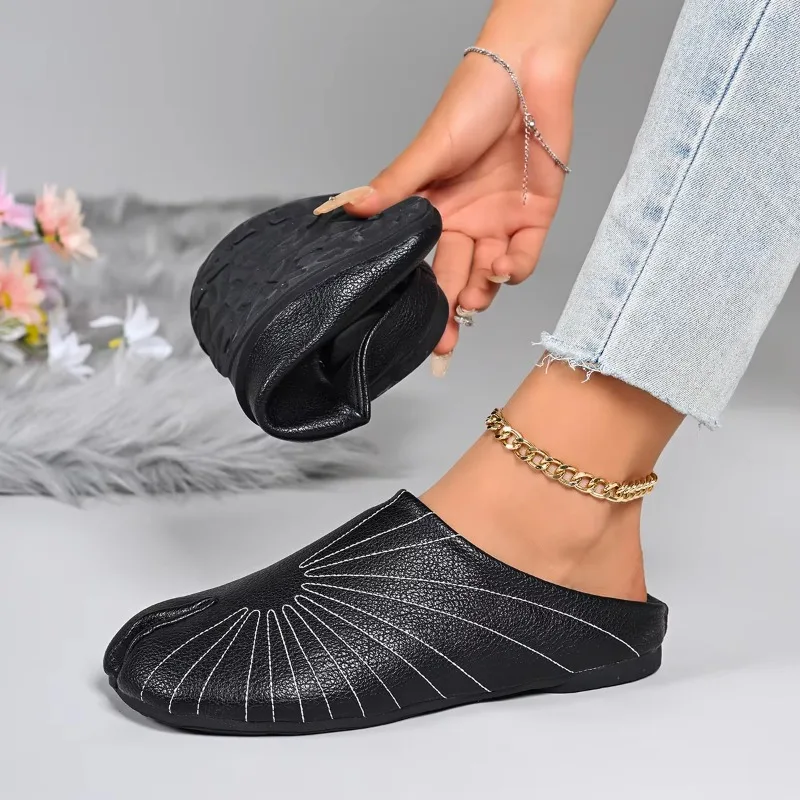 Leather Round Toe Slides Comfy Mules Femmes Clog Sandals Pettitoes Flipflops Summer Split Toe Shoes Woman Ninja Tabi Slippers