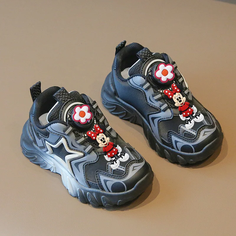 

Disney Mickey Mouse Children Sports Shoes 2025 Spring Autumn Boys Shoes Rotating Buttons Girls Casual Soft Sole Baby Shoes